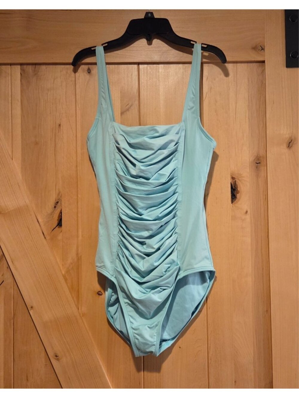 Calvin Klein Pleated One Piece Swimsuit Womens 8 Blue Square Neck Swim Bra